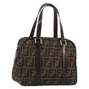 FENDI Zucca Canvas Hand Bag Black Brown Auth 191295-1