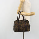 FENDI Zucca Canvas Hand Bag Black Brown Auth 191295-22