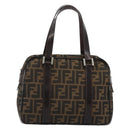 FENDI Zucca Canvas Hand Bag Black Brown Auth 191295-13