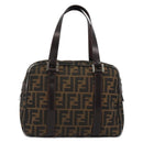 FENDI Zucca Canvas Hand Bag Black Brown Auth 191295-2