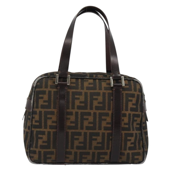 FENDI Zucca Canvas Hand Bag Black Brown Auth 191295