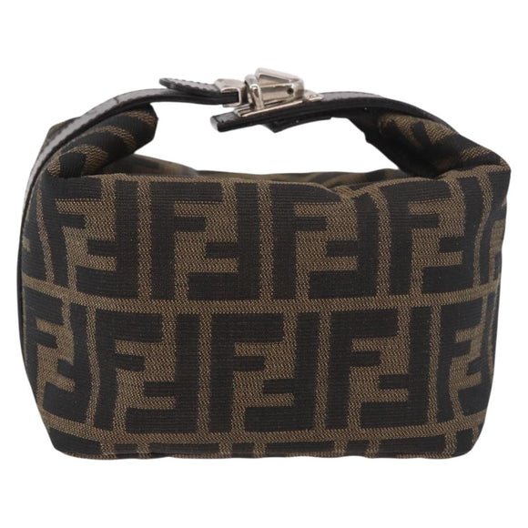 FENDI Zucca Canvas Vanity Pouch Black Brown Auth 191296