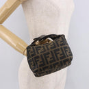 FENDI Zucca Canvas Vanity Pouch Black Brown Auth 191296-21