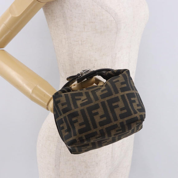 FENDI Zucca Canvas Vanity Pouch Black Brown Auth 191296