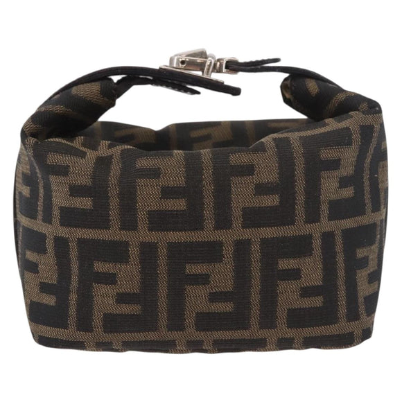 FENDI Zucca Canvas Vanity Pouch Black Brown Auth 191296