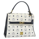 MCM Vicetos Logogram Hand Bag PVC Leather White Gold Auth 191298-1