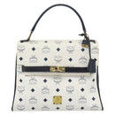 MCM Vicetos Logogram Hand Bag PVC Leather White Gold Auth 191298-13