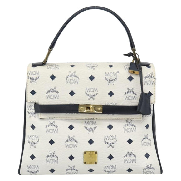 MCM Vicetos Logogram Hand Bag PVC Leather White Gold Auth 191298
