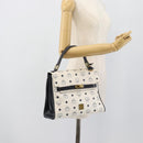 MCM Vicetos Logogram Hand Bag PVC Leather White Gold Auth 191298-28