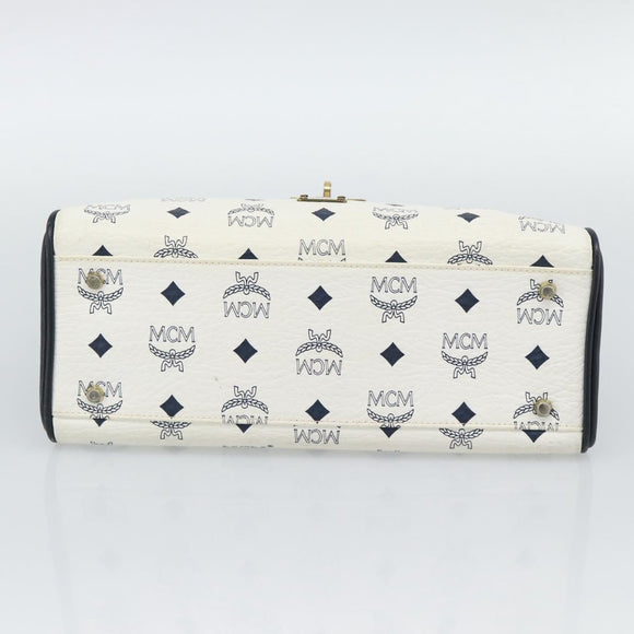 MCM Vicetos Logogram Hand Bag PVC Leather White Gold Auth 191298