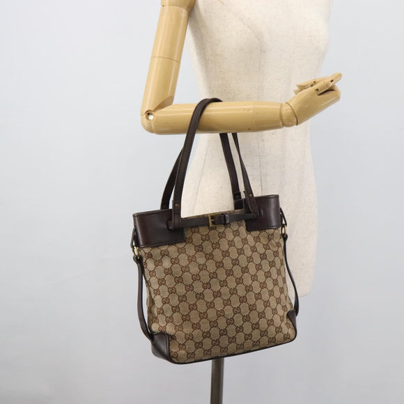 GUCCI GG Canvas Tote Bag Beige Gold 107757 Auth 191299