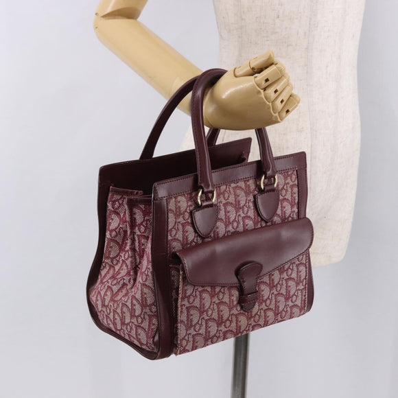 Christian Dior Trotter Canvas Hand Bag Red Gold Auth 191301V