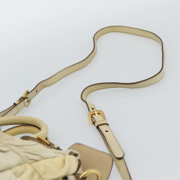 PRADA Gathered Hand Bag Leather 2way Ivory Gold Auth 191302A