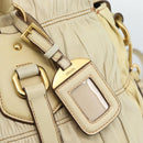 PRADA Gathered Hand Bag Leather 2way Ivory Gold Auth 191302A-17