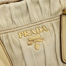 PRADA Gathered Hand Bag Leather 2way Ivory Gold Auth 191302A-18