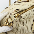PRADA Gathered Hand Bag Leather 2way Ivory Gold Auth 191302A-19