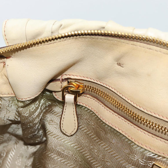 PRADA Gathered Hand Bag Leather 2way Ivory Gold Auth 191302A