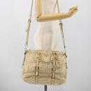 PRADA Gathered Hand Bag Leather 2way Ivory Gold Auth 191302A-27