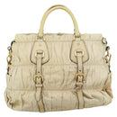 PRADA Gathered Hand Bag Leather 2way Ivory Gold Auth 191302A-3