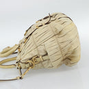 PRADA Gathered Hand Bag Leather 2way Ivory Gold Auth 191302A-4