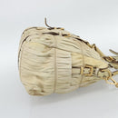 PRADA Gathered Hand Bag Leather 2way Ivory Gold Auth 191302A-5