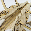 PRADA Gathered Hand Bag Leather 2way Ivory Gold Auth 191302A-6