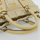 PRADA Gathered Hand Bag Leather 2way Ivory Gold Auth 191302A-7