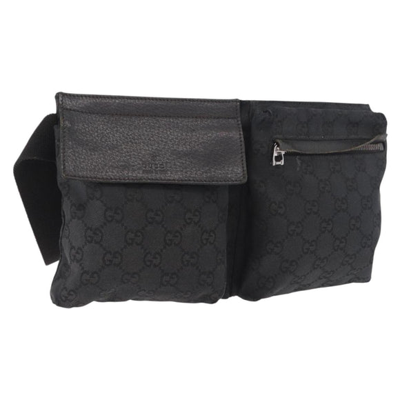 GUCCI GG Canvas Waist Bag Black Silver 28566 Auth 191304