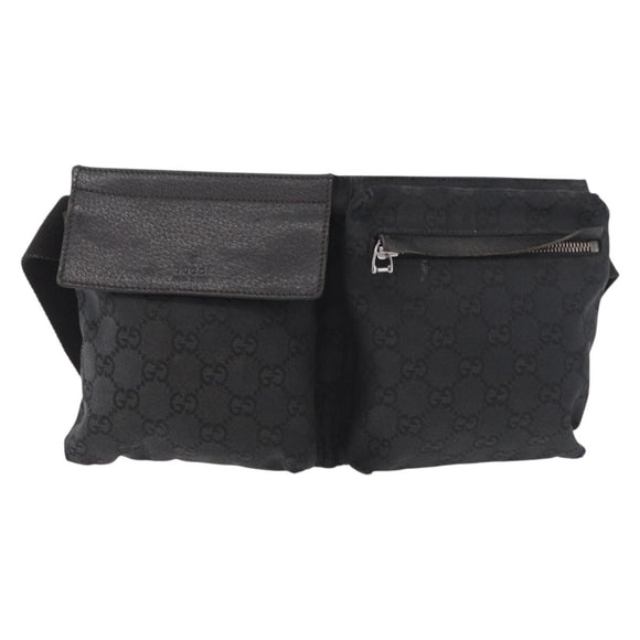 GUCCI GG Canvas Waist Bag Black Silver 28566 Auth 191304
