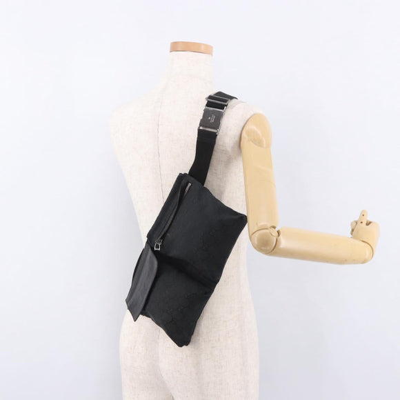 GUCCI GG Canvas Waist Bag Black Silver 28566 Auth 191304