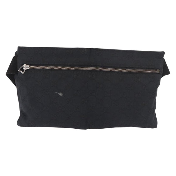 GUCCI GG Canvas Waist Bag Black Silver 28566 Auth 191304