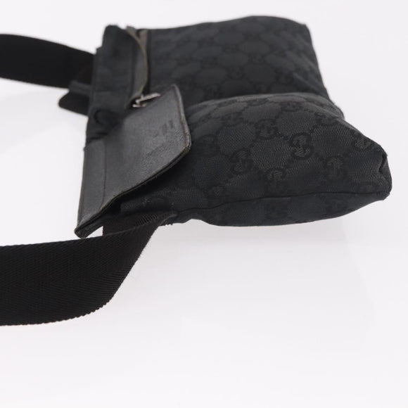 GUCCI GG Canvas Waist Bag Black Silver 28566 Auth 191304