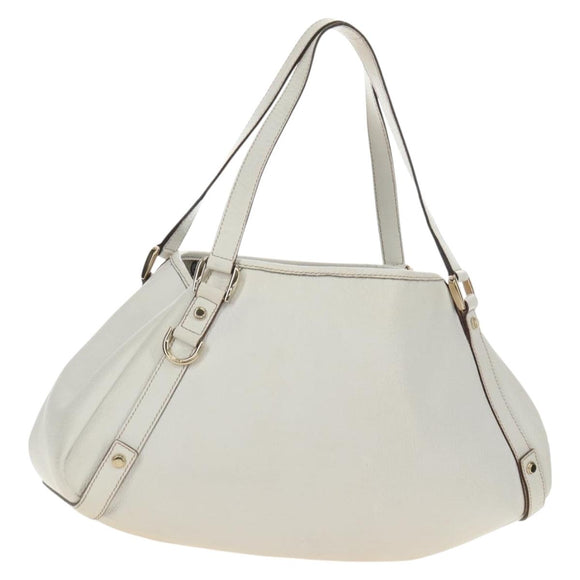 GUCCI Abbey Tote Bag Leather White Gold 130736 Auth 191308V