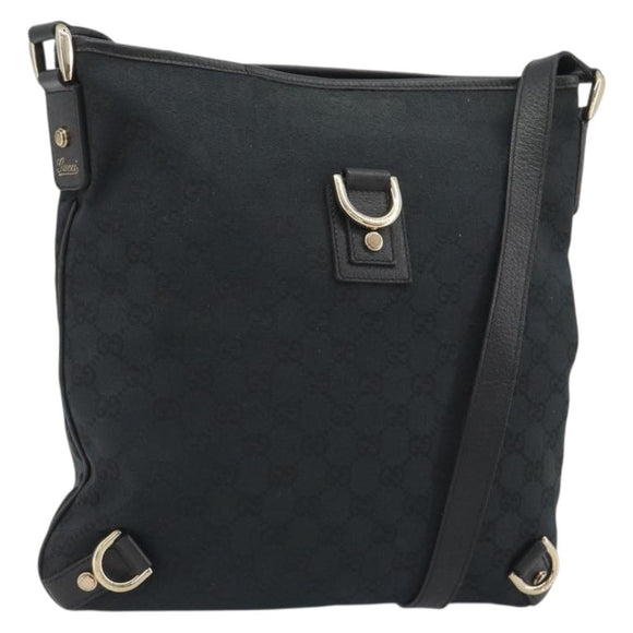 GUCCI GG Canvas Abbey Shoulder Bag Black Gold 131326 Auth 191311A