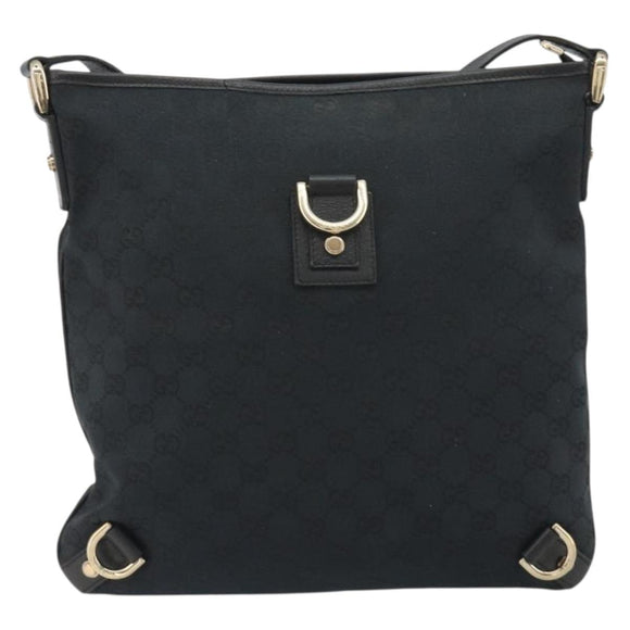 GUCCI GG Canvas Abbey Shoulder Bag Black Gold 131326 Auth 191311A