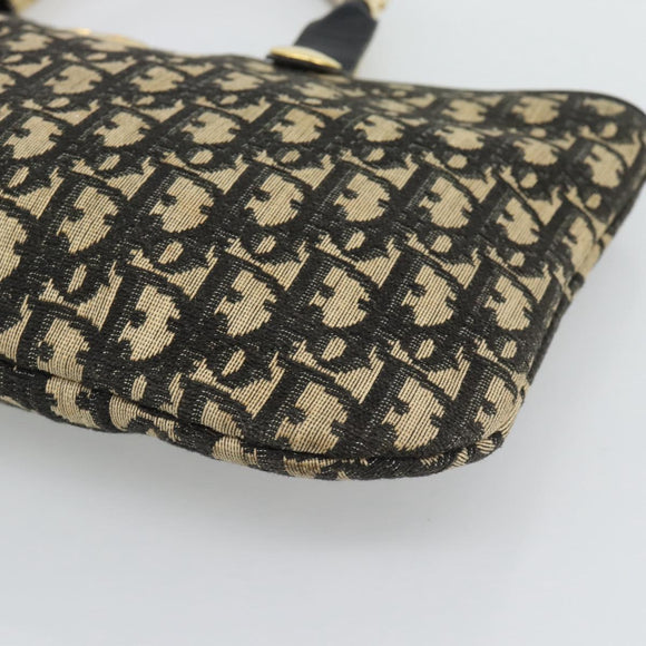 Christian Dior Trotter Canvas Hand Bag Navy Gold Auth 191312