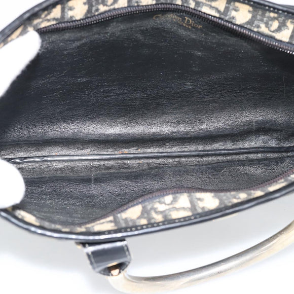 Christian Dior Trotter Canvas Hand Bag Navy Gold Auth 191312
