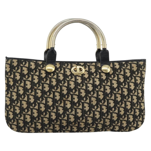 Christian Dior Trotter Canvas Hand Bag Navy Gold Auth 191312