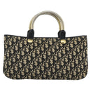 Christian Dior Trotter Canvas Hand Bag Navy Gold Auth 191312-3