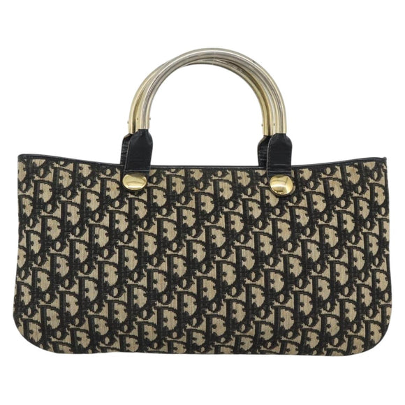 Christian Dior Trotter Canvas Hand Bag Navy Gold Auth 191312