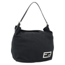 FENDI Shoulder Bag Cotton Jersey Black Silver Auth 191313-1