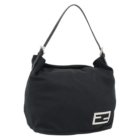 FENDI Shoulder Bag Cotton Jersey Black Silver Auth 191313