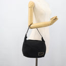 FENDI Shoulder Bag Cotton Jersey Black Silver Auth 191313-22
