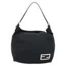FENDI Shoulder Bag Cotton Jersey Black Silver Auth 191313-13