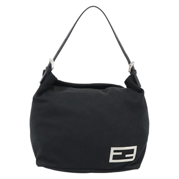 FENDI Shoulder Bag Cotton Jersey Black Silver Auth 191313