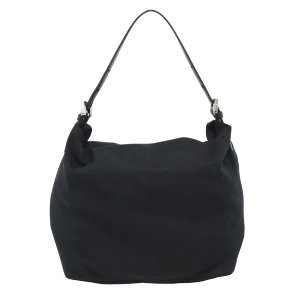 FENDI Shoulder Bag Cotton Jersey Black Silver Auth 191313