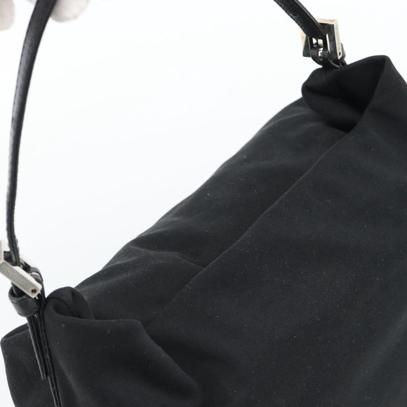 FENDI Shoulder Bag Cotton Jersey Black Silver Auth 191313