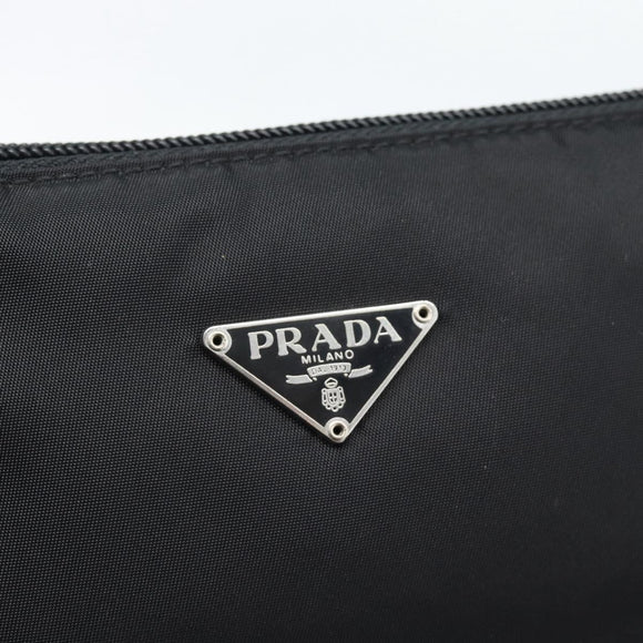 PRADA Accessory Pouch Nylon Black Silver Auth 191315V