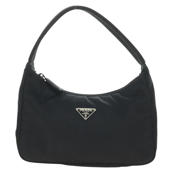 PRADA Hand Pouch Nylon Black Silver Auth 191316V