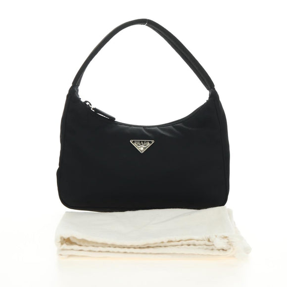 PRADA Hand Pouch Nylon Black Silver Auth 191316V